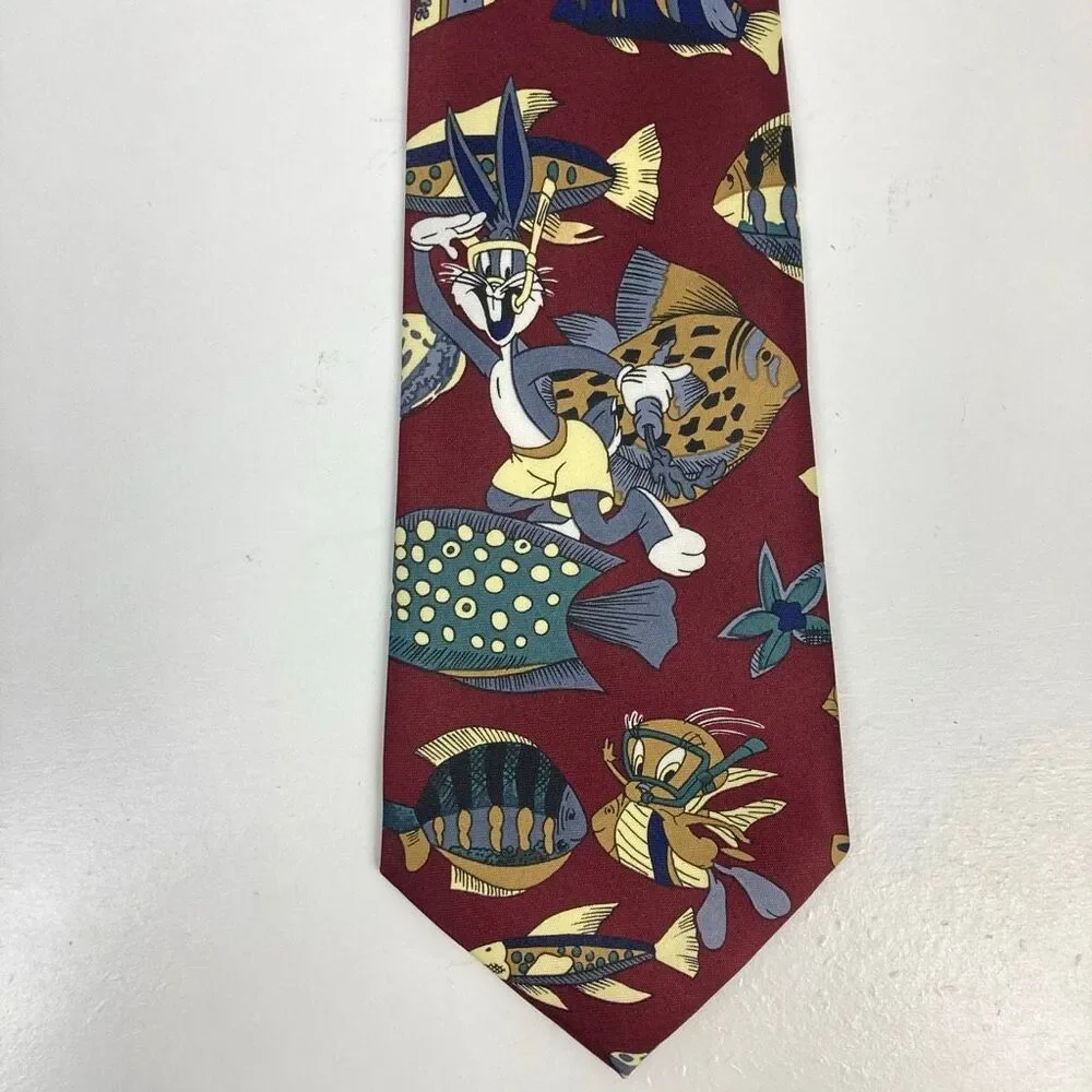Rene Chagal 100% Silk Hand Made Necktie Tie Looney Tunes Bugs Bunny Daffy Tweety